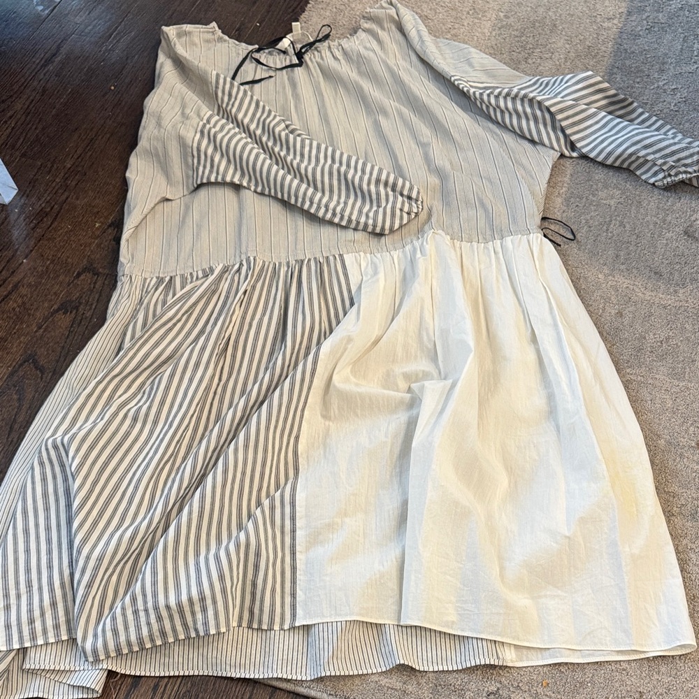 Hache Casual Striped and Solid Ivory Dress